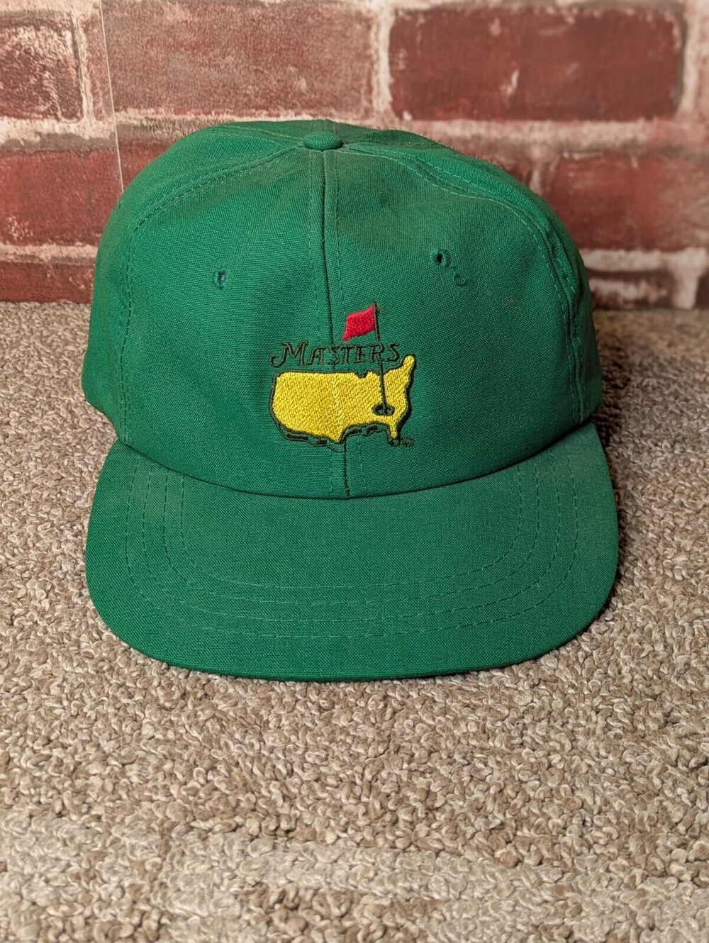 Derby Cap Vintage The Masters Golf Tournament Green Rope Leather Strapbac Hat OS